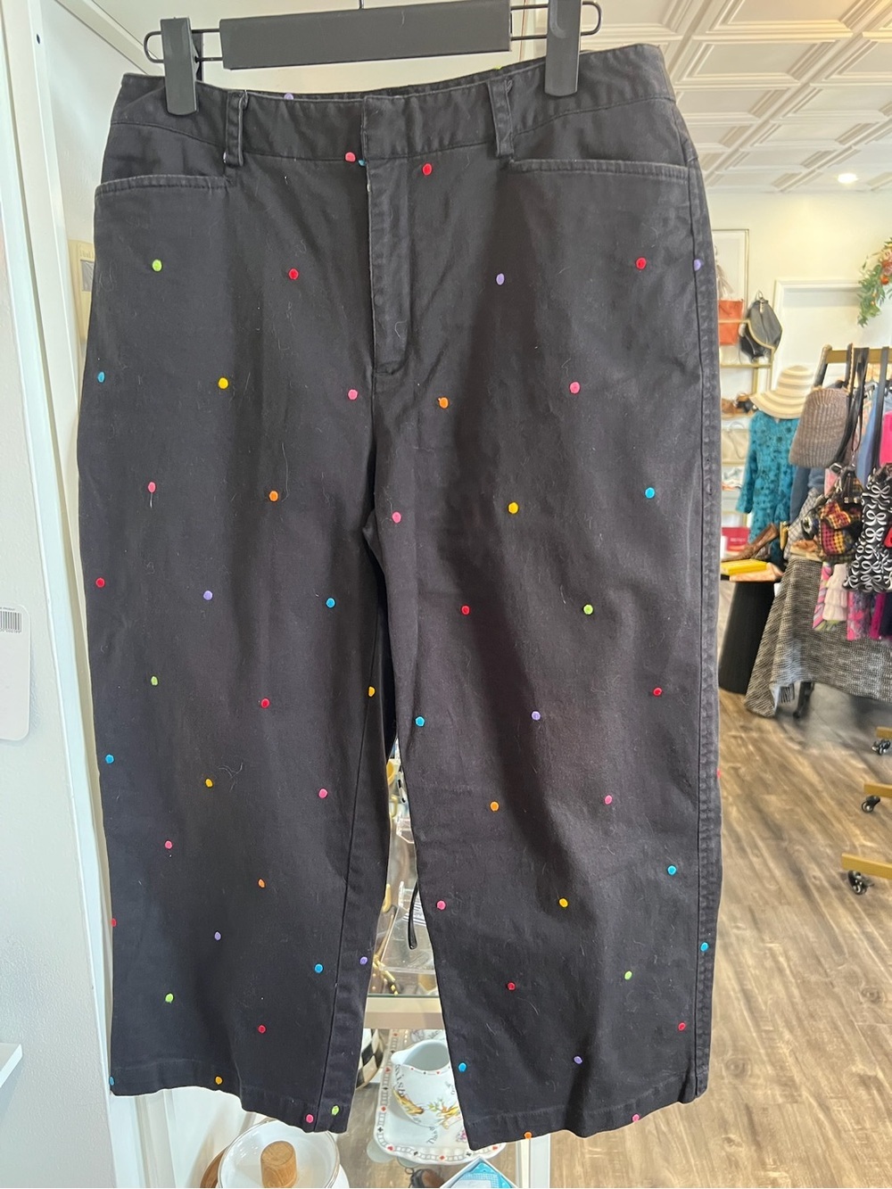 Rafaella Black Chinos with Multicolor Dot Embroidery